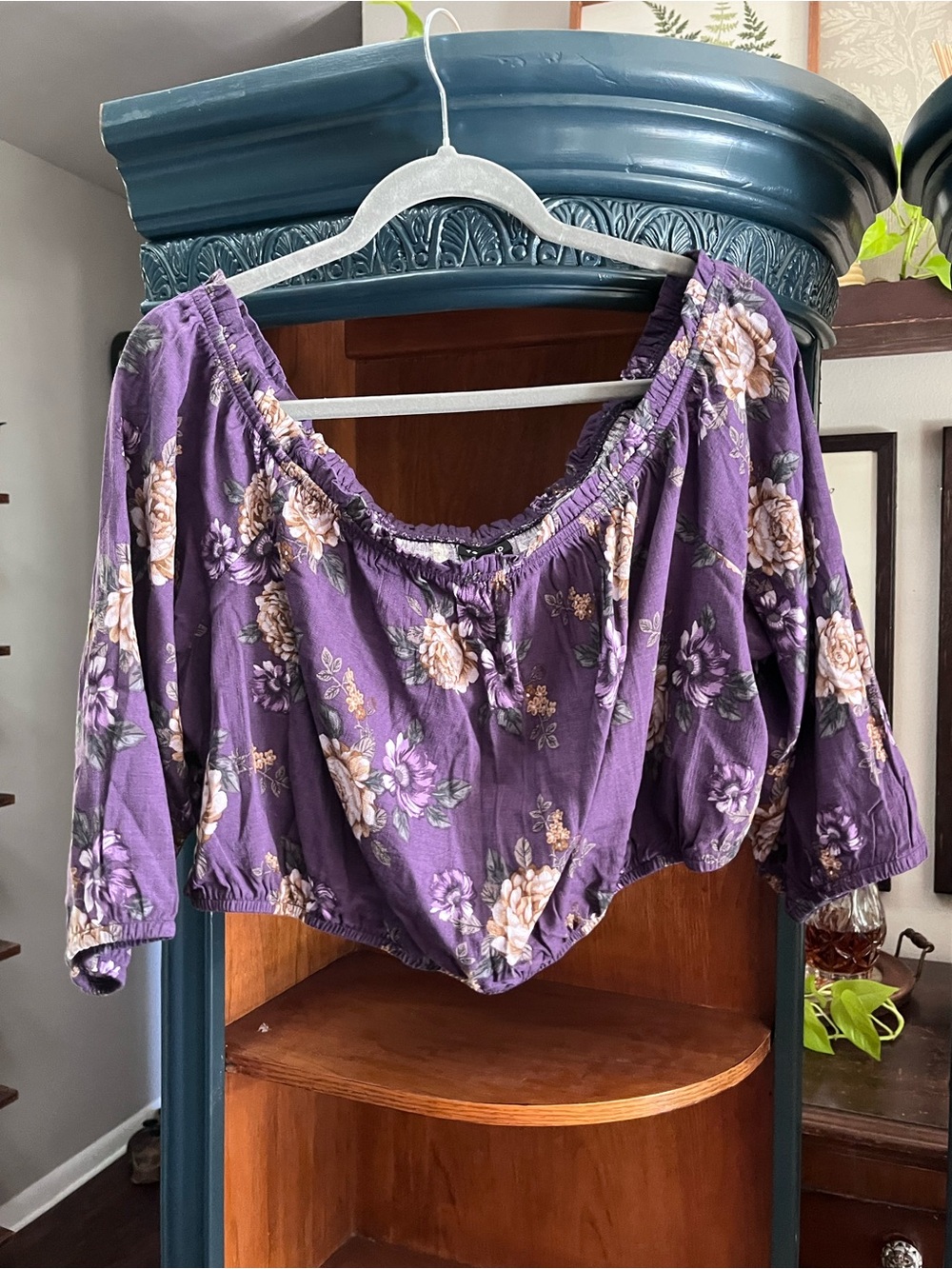 torrid Purple Floral Off-Shoulder Crop Top - Picture 4 of 6